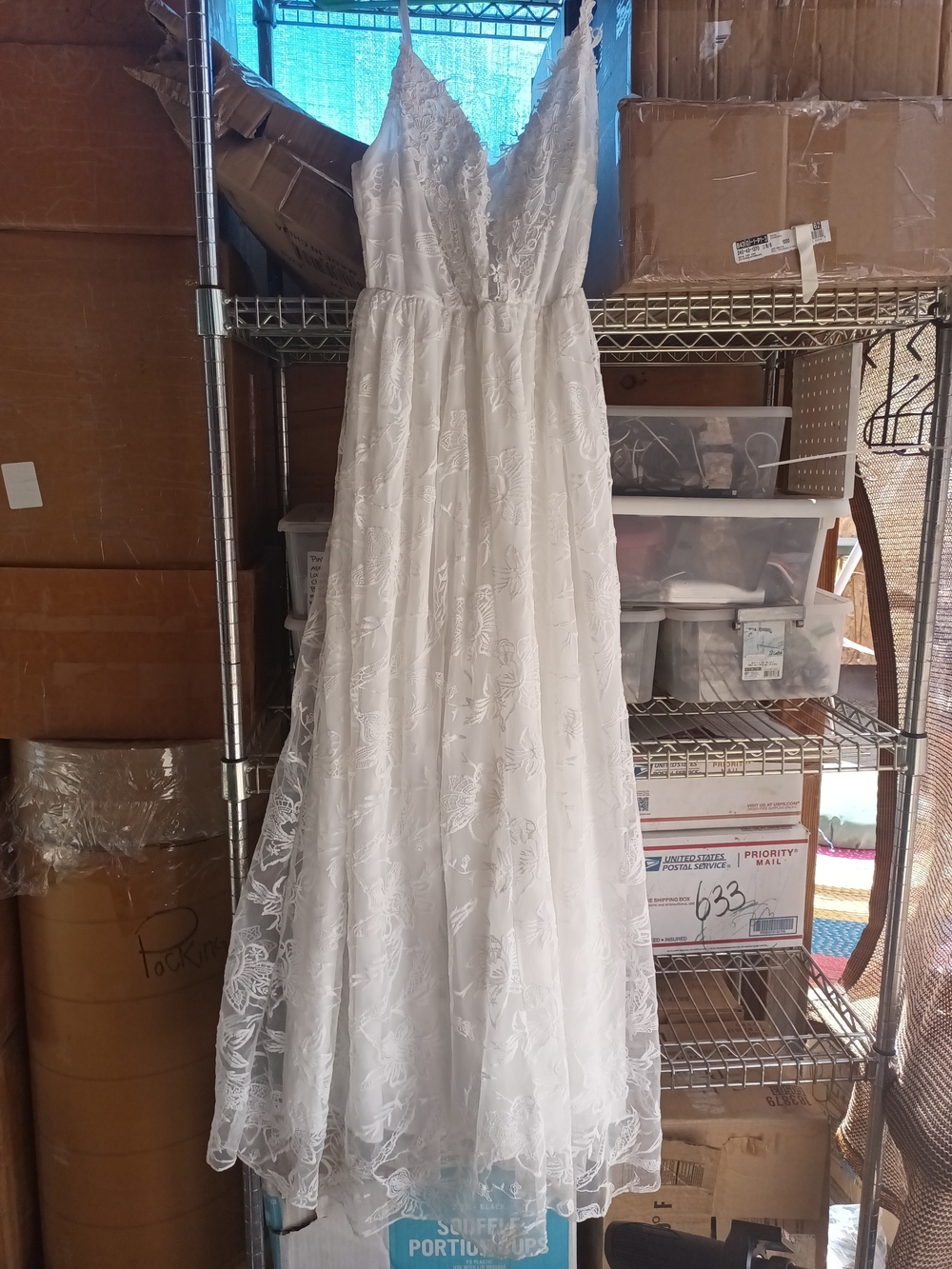 White Lace V-Neck Women's Dress